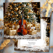 Beautiful Christmas Tree and Violin Festive Poem Feestdagenkaart