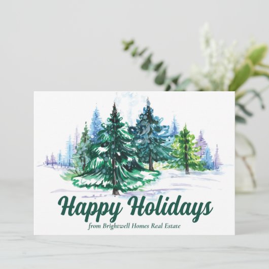 Beautiful Christmas Trees Landscape Custom Company Feestdagenkaart (Staand voorkant)