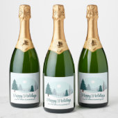 Beautiful Christmas Trees Winter Holiday Party Sparkling Wijnetiket (Flessen)