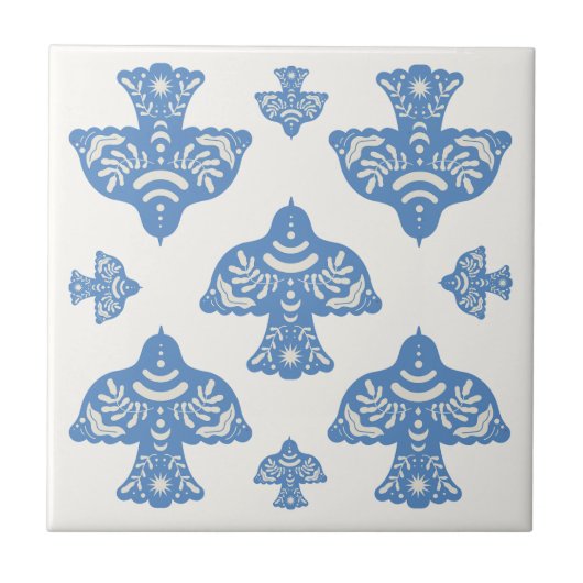 Beautiful classic folk art birds cream white Blue Tegeltje (Voorkant)