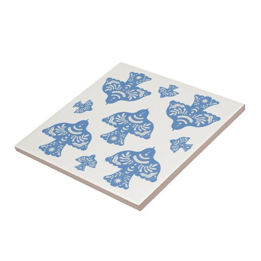 Beautiful classic folk art birds cream white Blue Tegeltje (Zijkant)