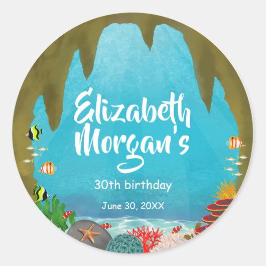 Beautiful Creatures Under the Sea Cave Birthday Ronde Sticker (Voorkant)