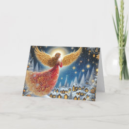 Beautiful Crimson and Gold Angel Christmas Feestdagen Kaart