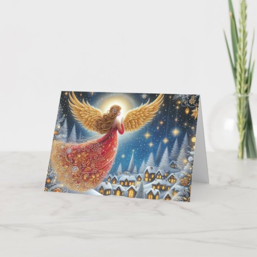 Beautiful Crimson and Gold Angel Christmas Feestdagen Kaart (Voorkant)