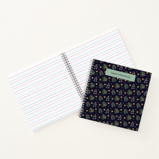 Beautiful Custom Name Modern Leaf Spiral Notebook Notitieboek (Binnen)
