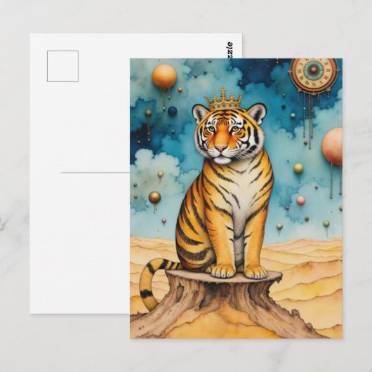 Beautiful Cute Tiger in a Gold Crown Briefkaart (Voorkant / Achterkant)
