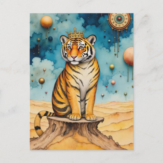 Beautiful Cute Tiger in a Gold Crown Briefkaart (Voorkant)