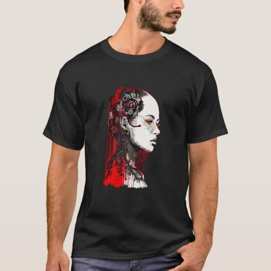 Beautiful Cyborg Gothic Woman Trash Polka Art T-shirt (Voorkant)