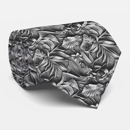 Beautiful Dark Gray Leaf Pattern Faux Leather  Stropdas (Opgerold)