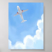 Beautiful Day Blue Sky Clouds Plane Watercolor Poster (Voorkant)
