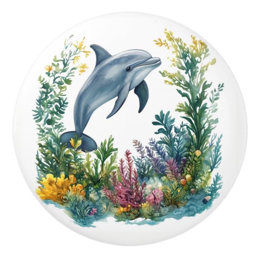 Beautiful Dolphin Door Knob - Ceramic Keramische Knop (Voorkant)