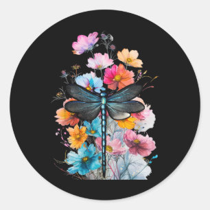 Beautiful Dragonfly Watercolor Art Insect Lover Ea Ronde Sticker