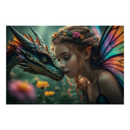 Beautiful Elf Green Dragon Perfect Poster