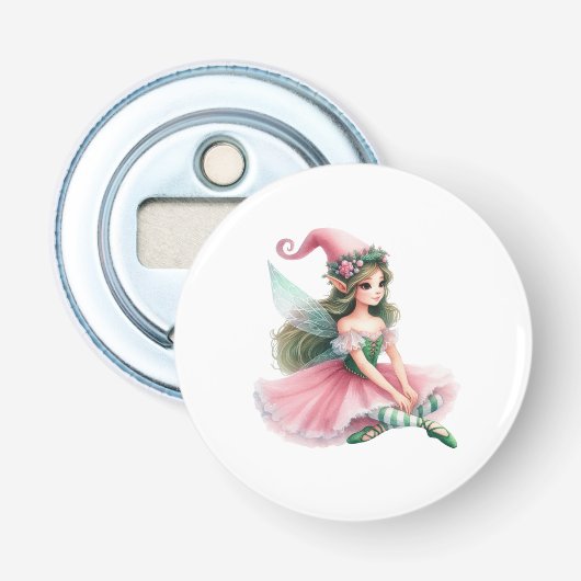 Beautiful Fairy Gnome with Striped Tights Women's Button Flesopener (Voorkant)