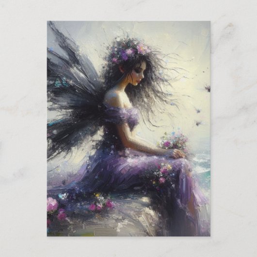 Beautiful Fairy Sitting on a Cliff Wearing Purple Briefkaart (Voorkant)