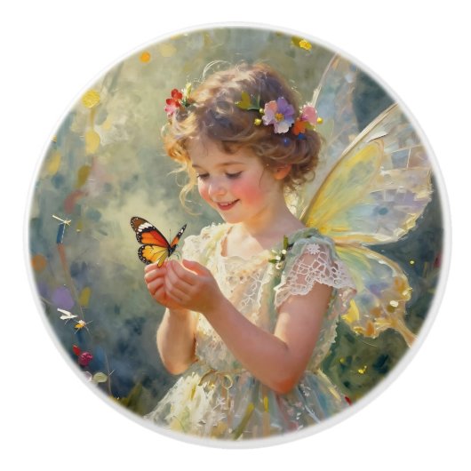 Beautiful Fairy with Butterfly| Fairytale Keramische Knop (Voorkant)