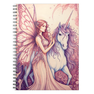 Beautiful fairy with unicorn illustreert beautifu notitieboek