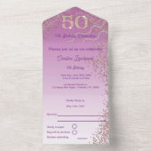 Beautiful Falling Rose Gold Glitter 50th Birthday All In One Uitnodiging (Binnen)