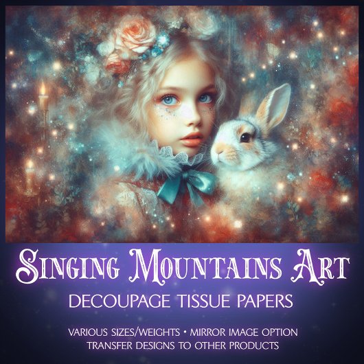 Beautiful Fantasy Art Alice and Rabbit Decoupage Tissuepapier