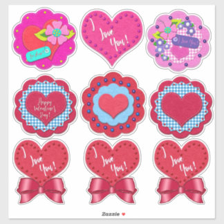 Beautiful Felt Look Valentine's Day Rounds  Sticker