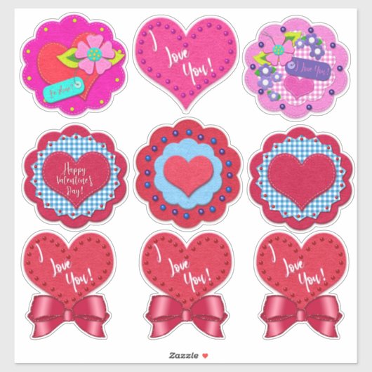 Beautiful Felt Look Valentine's Day Rounds  Sticker (Vel)