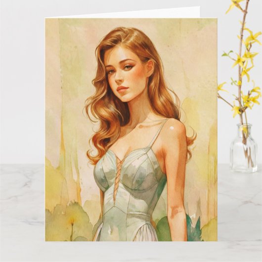 Beautiful Female  portrait Kaart (Gele Bloem)