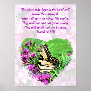 BEAUTIFUL FLORAL AND BUTTERFLY ISAIAH 40:31 VERSE POSTER