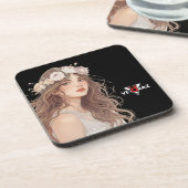 Beautiful Floral Anime Girl – Soft Pastel Aesthe Bier Onderzetter (Linkerzijde)