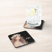 Beautiful Floral Anime Girl – Soft Pastel Aesthe Bier Onderzetter (Rechterzijde)