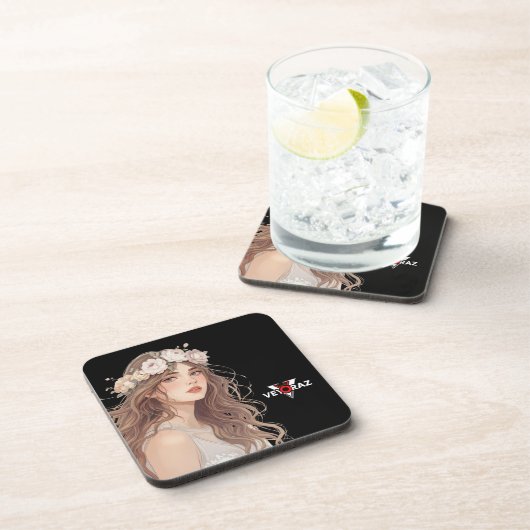 Beautiful Floral Anime Girl – Soft Pastel Aesthe Bier Onderzetter (Rechterzijde)