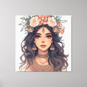 Beautiful Floral Anime Girl – Soft Pastel Aesthe Canvas Afdruk (Voorkant)