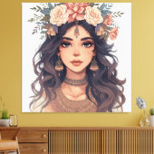 Beautiful Floral Anime Girl – Soft Pastel Aesthe Canvas Afdruk (Insitu (Woonkamer))