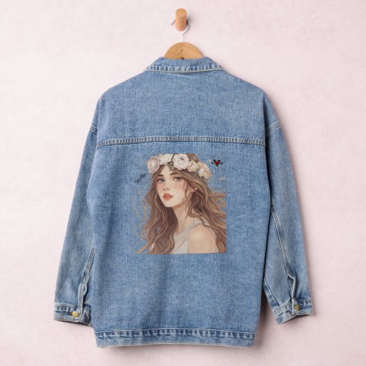 Beautiful Floral Anime Girl – Soft Pastel Aesthe Denim Jacket (Hangar)