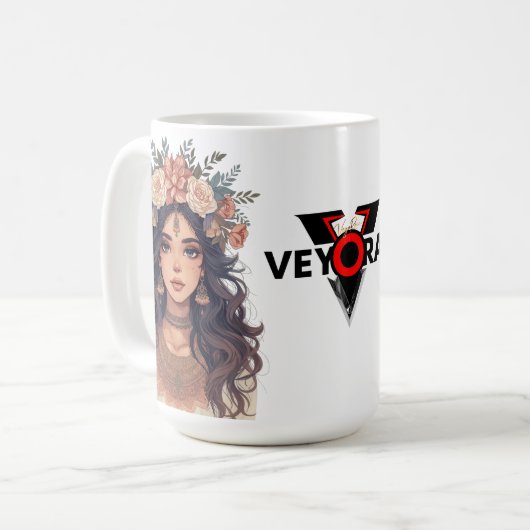 Beautiful Floral Anime Girl – Soft Pastel Aesthe Koffiemok (Voorkant links)