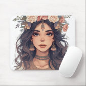 Beautiful Floral Anime Girl – Soft Pastel Aesthe Muismat (Met muis)