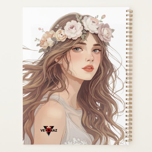 Beautiful Floral Anime Girl – Soft Pastel Aesthe Planner (Achterkant)