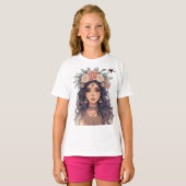 Beautiful Floral Anime Girl – Soft Pastel Aesthe T-shirt (Voorkant volledig)
