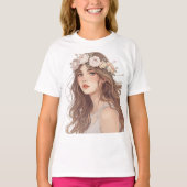 Beautiful Floral Anime Girl – Soft Pastel Aesthe T-shirt (Voorkant)