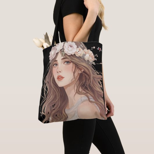 Beautiful Floral Anime Girl – Soft Pastel Aesthe Tote Bag (Dichtbij)