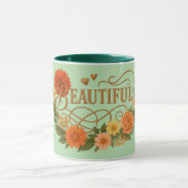 Beautiful Floral Coffee Mug Elegant Gold & Orange Mok (Midden)