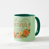 Beautiful Floral Coffee Mug Elegant Gold & Orange Mok (Voorkant rechts)