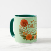 Beautiful Floral Coffee Mug Elegant Gold & Orange Mok (Voorkant links)