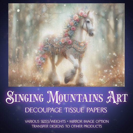 Beautiful Floral Horse In Woodland Decoupage Tissuepapier