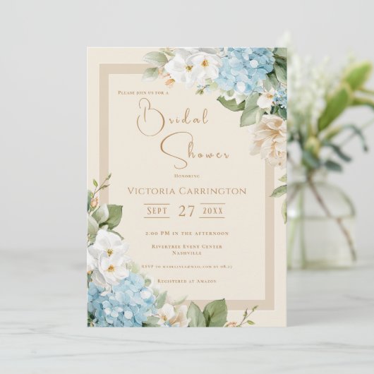 Beautiful Floral Hydrangea Bridal Shower Kaart (Staand voorkant)
