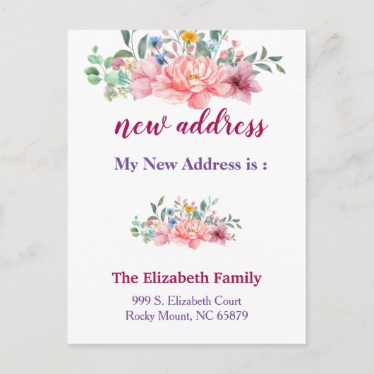 Beautiful Floral New Address Moving Announcement Aankondigingskaart (Voorkant)
