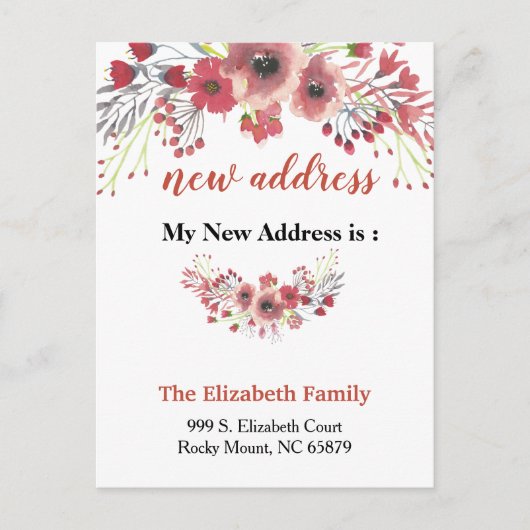 Beautiful Floral New Address Moving Announcement Aankondigingskaart (Voorkant)