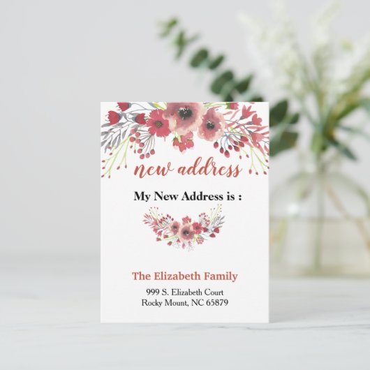 Beautiful Floral New Address Moving Announcement Aankondigingskaart (Staand voorkant)