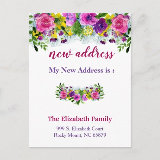 Beautiful Floral New Address Moving Announcement Aankondigingskaart (Voorkant)