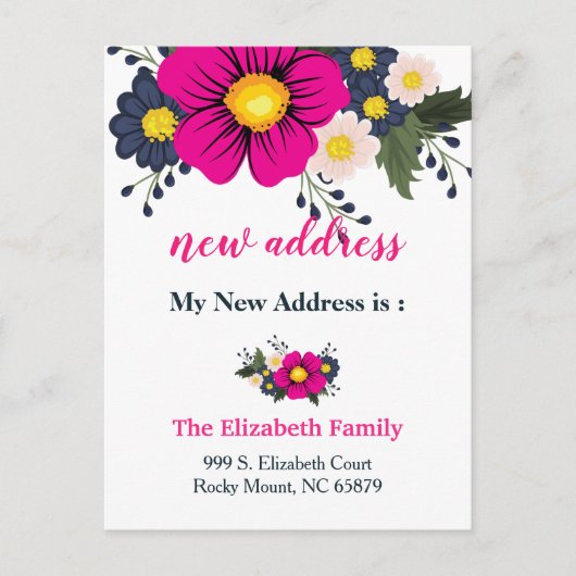 Beautiful Floral New Address Moving Announcement Aankondigingskaart (Voorkant)