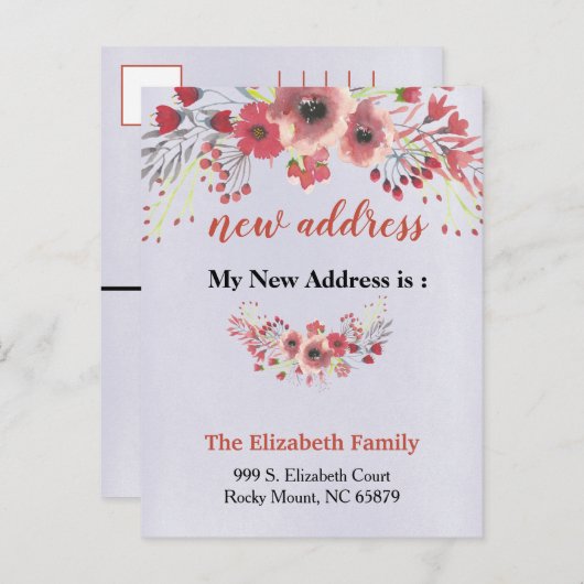 Beautiful Floral New Address Moving Announcement Aankondigingskaart (Voorkant / Achterkant)